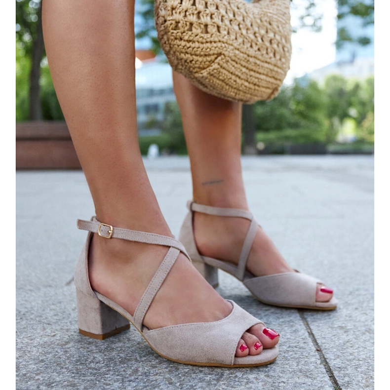 High-Heel-Sandalen mit Raniya-Lederinnensohle grau 1