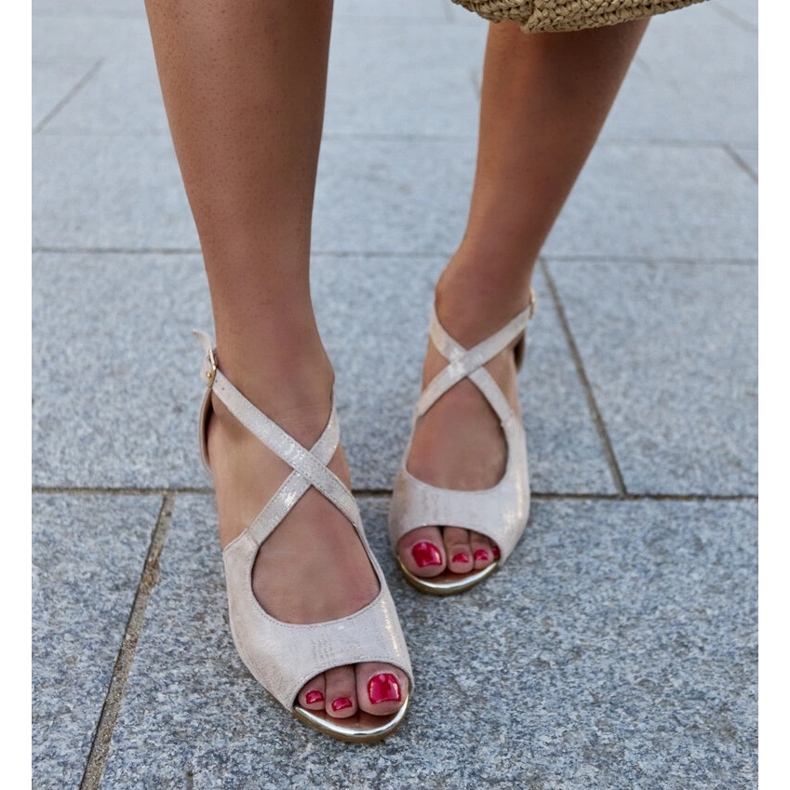 High-Heel-Sandalen mit Dahna-Innensohle aus Leder beige 2