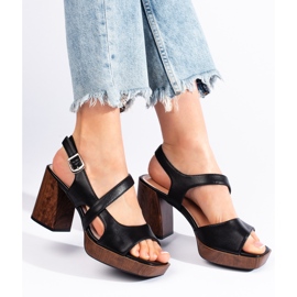Schwarze Sandalen mit breitem Absatz von Sergio Leone 1
