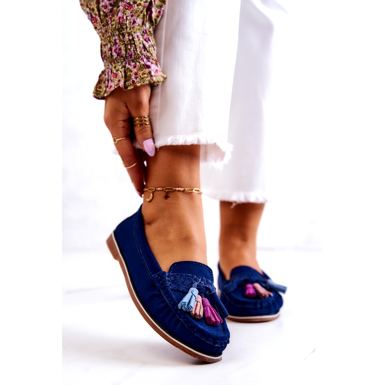 Evento Damen-Mokassins aus Wildleder mit Fransen, Marineblau 2