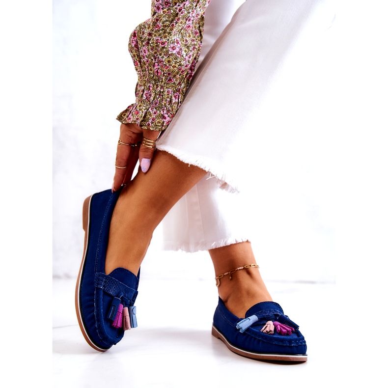 Evento Damen-Mokassins aus Wildleder mit Fransen, Marineblau 3