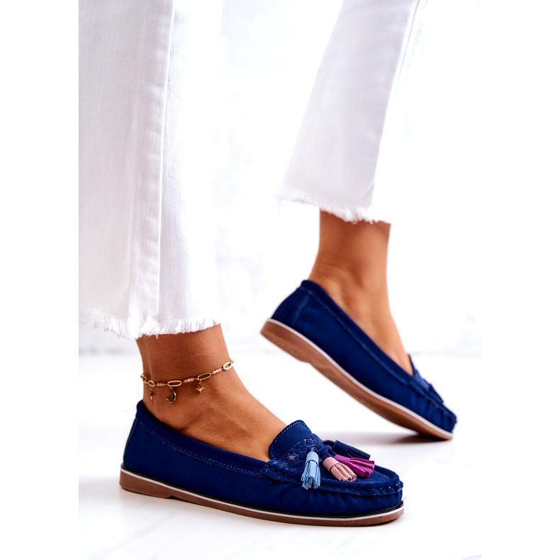 Evento Damen-Mokassins aus Wildleder mit Fransen, Marineblau 5