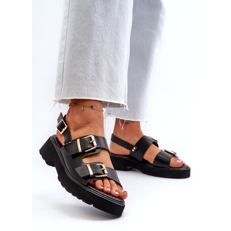 Damensandalen mit Schnallen aus Öko-Leder in Schwarz 3