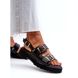 Damensandalen mit Schnallen aus Öko-Leder in Schwarz 5