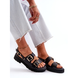 Damensandalen mit Schnallen aus Öko-Leder in Schwarz 8