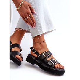 Damensandalen mit Schnallen aus Öko-Leder in Schwarz 7