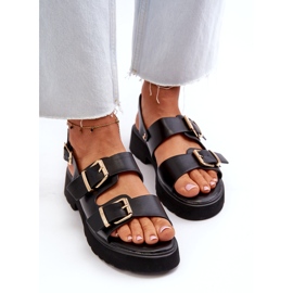Damensandalen mit Schnallen aus Öko-Leder in Schwarz 6