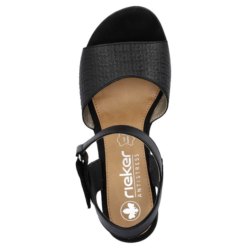 Bequeme Damen-Sandalen aus Leder mit Klettverschluss, schwarz Rieker 64693-00 2