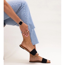 Schwarze, bestickte Marika-Slides 1