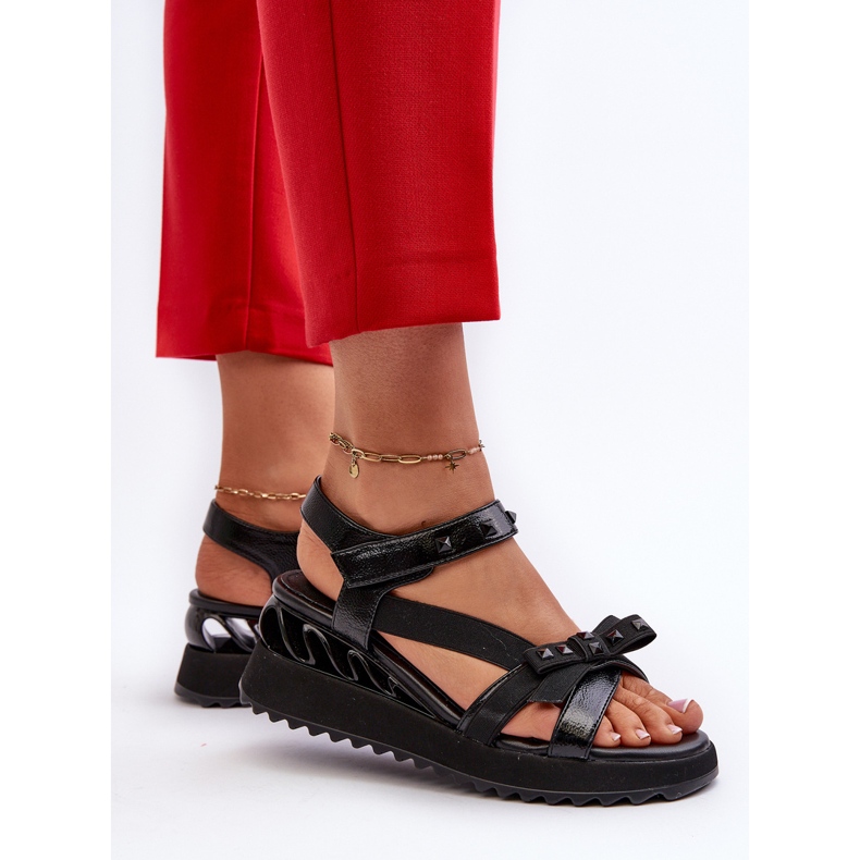 S.Barski Damensandalen mit Schleife D&amp;A CR956 Schwarz 2