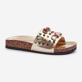 Damen-Flip-Flops mit Verzierungen S.Barski MY122 Gold golden 1