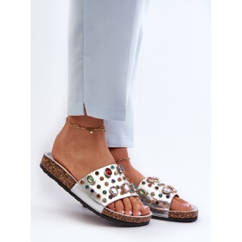 Damen-Flip-Flops mit Verzierungen S.Barski MY122 Silber 1