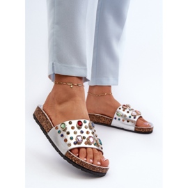 Damen-Flip-Flops mit Verzierungen S.Barski MY122 Silber 2