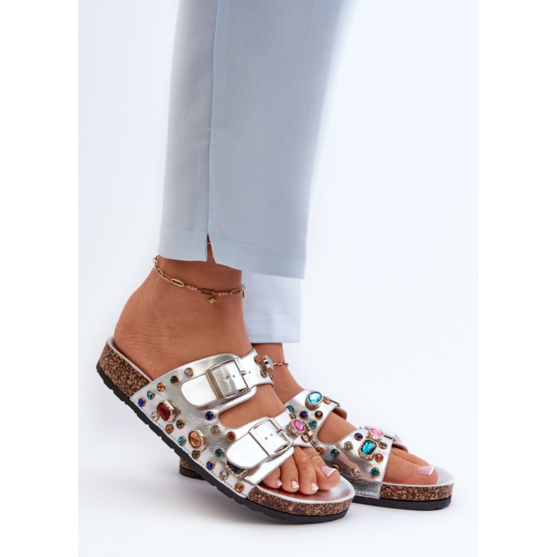 Verzierte Damen-Flip-Flops mit Schnallen S.Barski MY121 Silber silber- 2