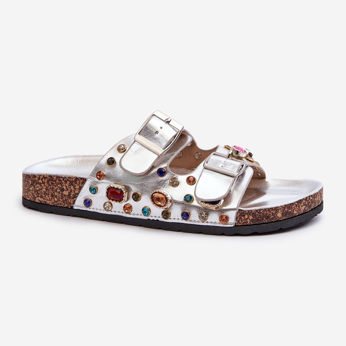 Verzierte Damen-Flip-Flops mit Schnallen S.Barski MY121 Silber 1