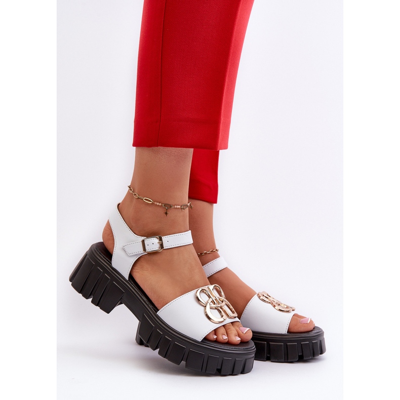 Damen-Ledersandalen mit Goldverzierung, Weiß Vinceza 7910 2