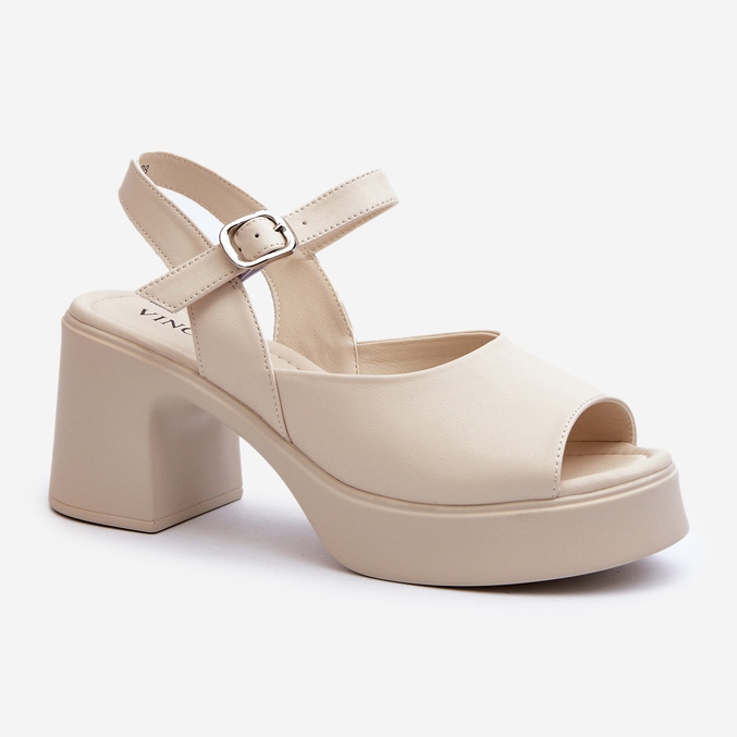 Damen-Leder-High-Heel-Sandalen Vinceza 66627 Beige 1