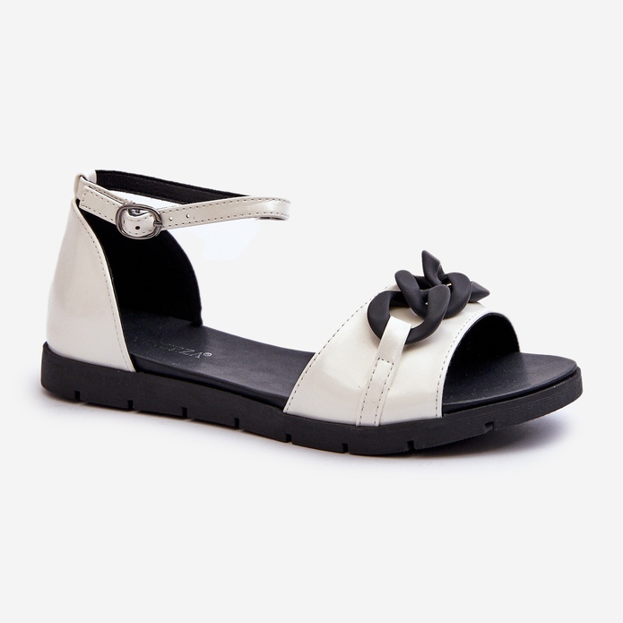 Flache Damensandalen mit Kette Vinceza 17320 Weiß 1