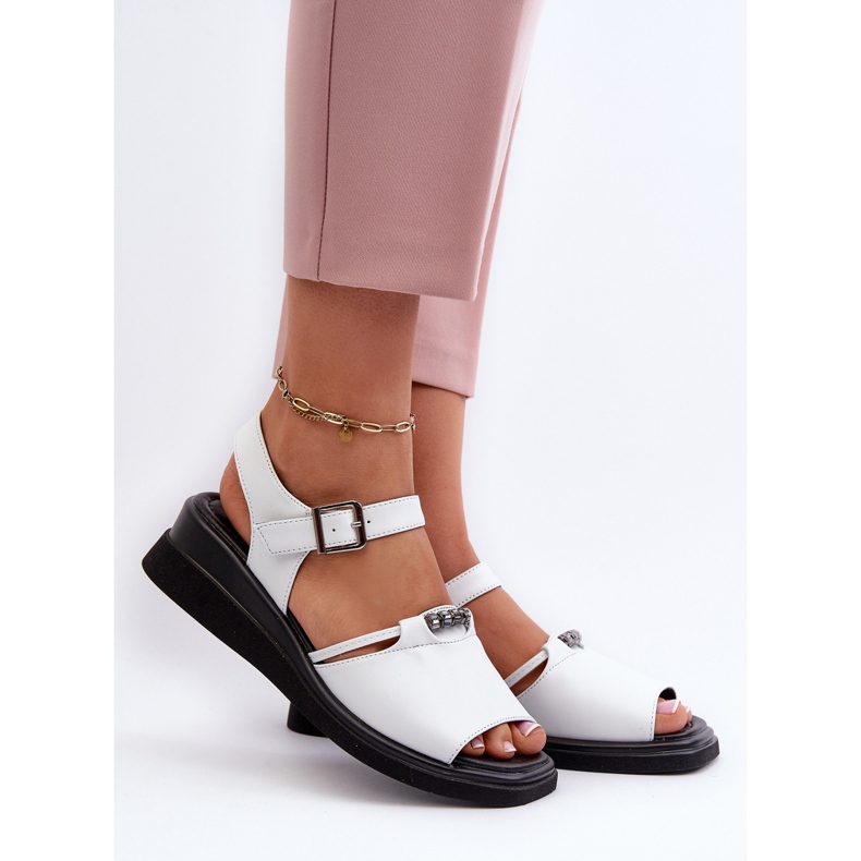 Damen-Leder-Keilsandalen Vinceza 66624 Weiß 2