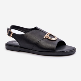 Flache Damensandalen mit Goldverzierung Vinceza 17319 Schwarz 1