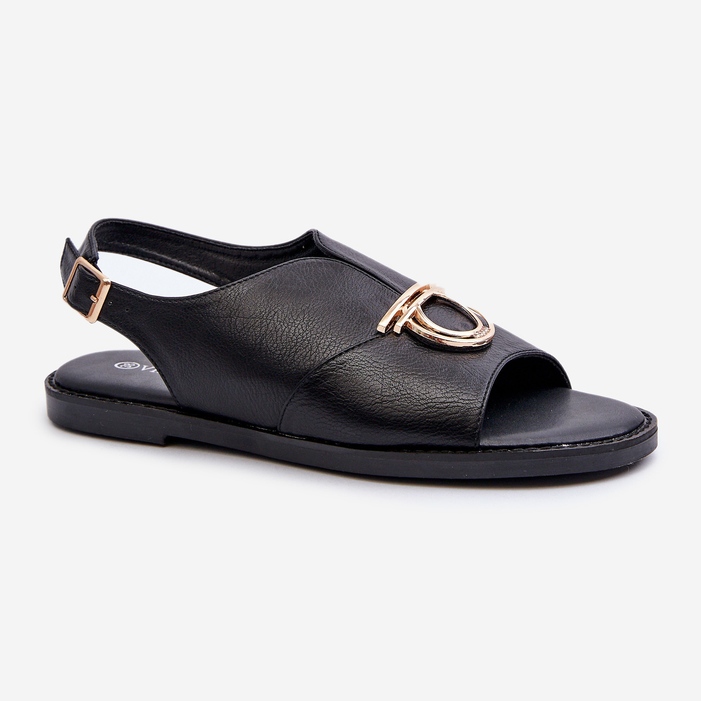 Flache Damensandalen mit Goldverzierung Vinceza 17319 Schwarz 1