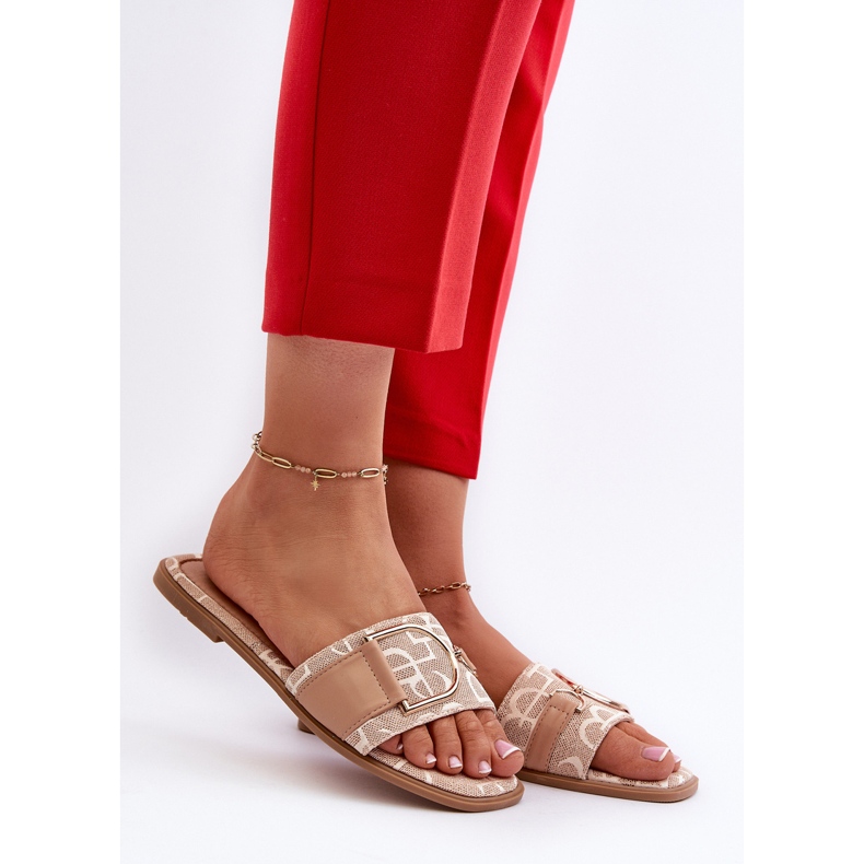 Glänzende Damen-Flip-Flops mit beigefarbener Zehenverzierung 2
