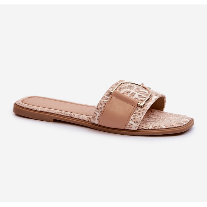 Glänzende Damen-Flip-Flops mit beigefarbener Zehenverzierung 1