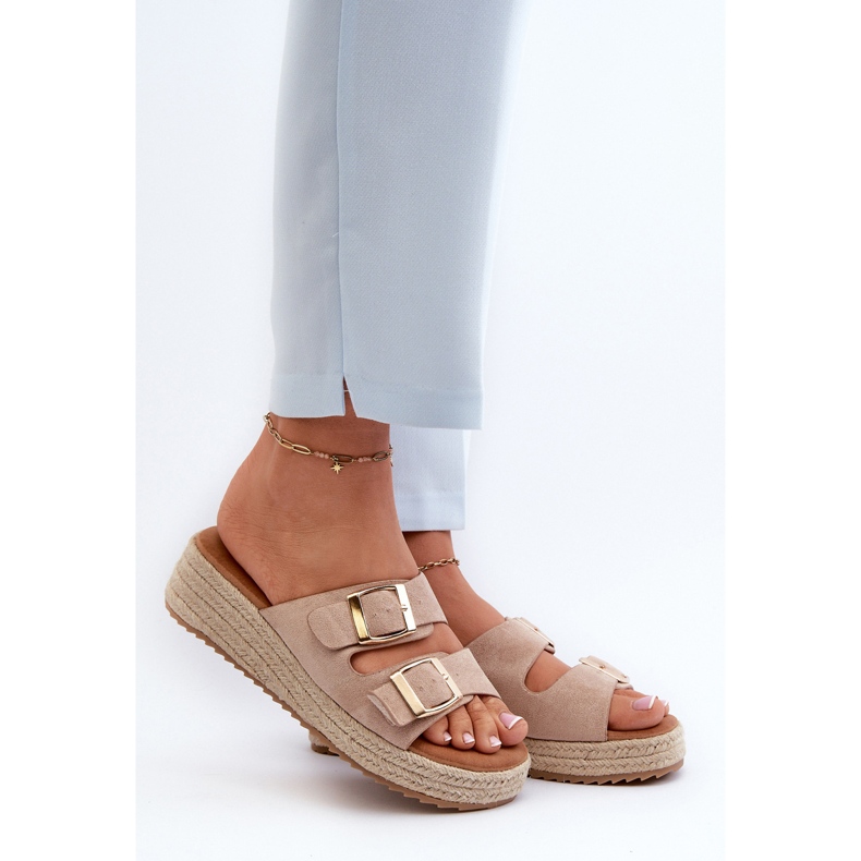 Damen-Flip-Flops mit geflochtenem Öko-Wildleder in Beige Zaloemi 2