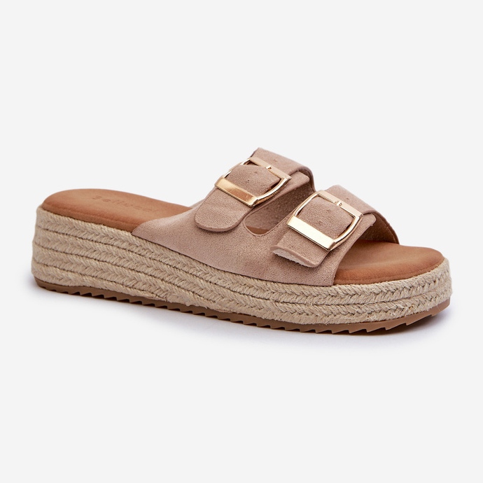 Damen-Flip-Flops mit geflochtenem Öko-Wildleder in Beige Zaloemi 1