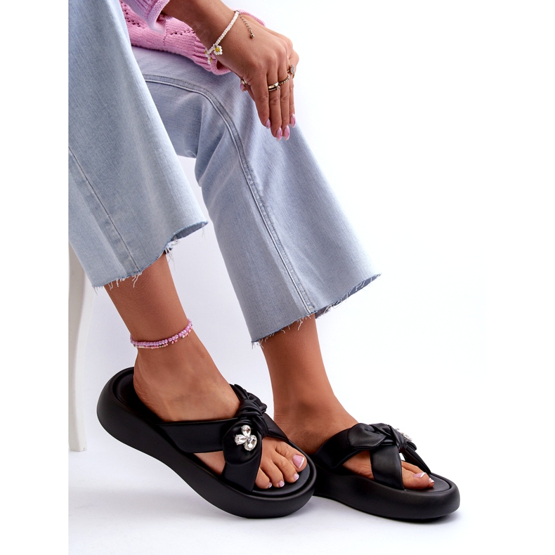 Damen-Leder-Flip-Flops auf der Plattform Schwarz GOE NN2N4110 8