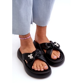 Damen-Leder-Flip-Flops auf der Plattform Schwarz GOE NN2N4110 5