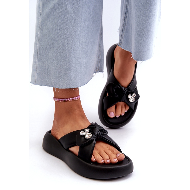 Damen-Leder-Flip-Flops auf der Plattform Schwarz GOE NN2N4110 4