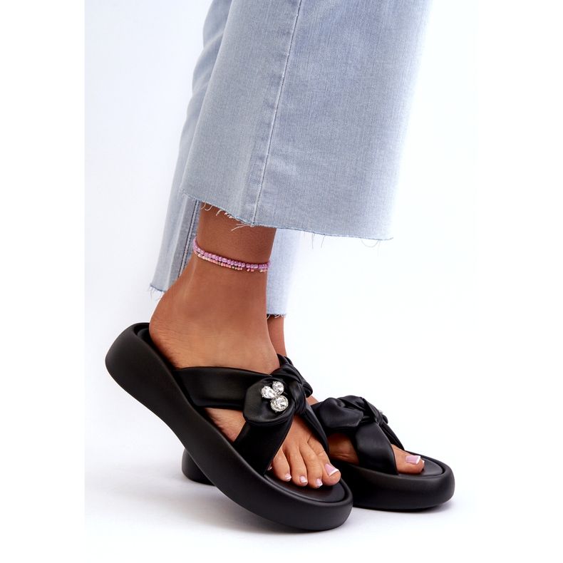 Damen-Leder-Flip-Flops auf der Plattform Schwarz GOE NN2N4110 3