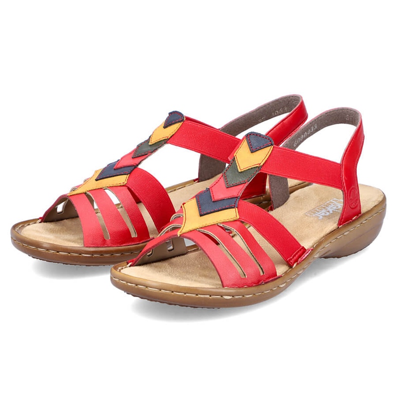 Bequeme Damen-Slipper-Sandalen mit Gummibändern, Rot, Rieker 60804-33 2