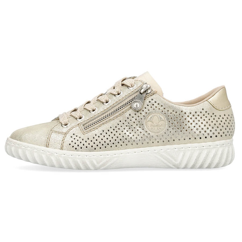 Bequeme Damen-Sportschuhe aus Leder, glänzend, beige Rieker N0901-62 2