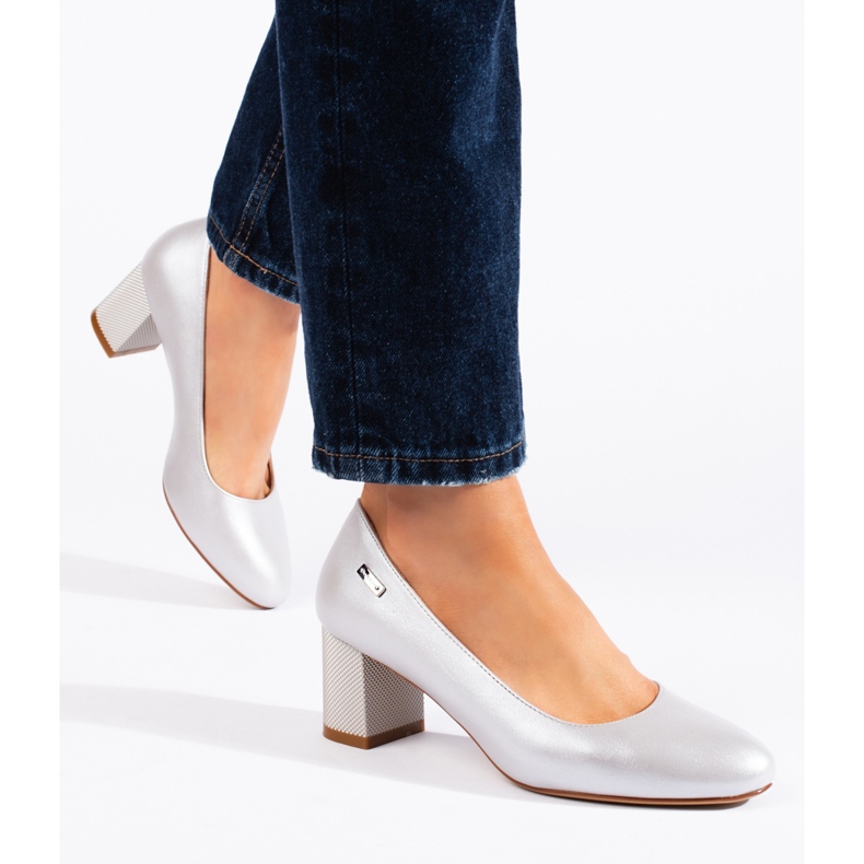 Silberne Damenpumps mit hohen Absätzen von Sergio Leone silber- 1