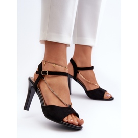 Damensandalen mit hohem Absatz, Öko-Wildleder mit Kette, Sergio Leone SK925, Schwarz 4