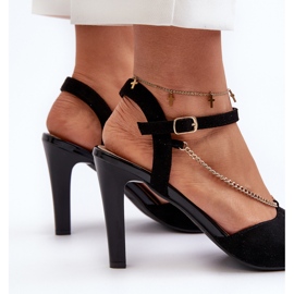 Damensandalen mit hohem Absatz, Öko-Wildleder mit Kette, Sergio Leone SK925, Schwarz 6