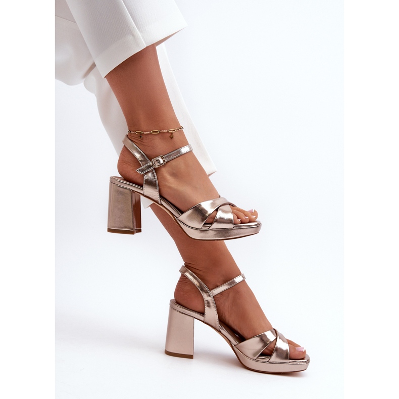 Damen-Sandalen mit hohem Absatz, Öko-Leder, Gold Jatine golden 2