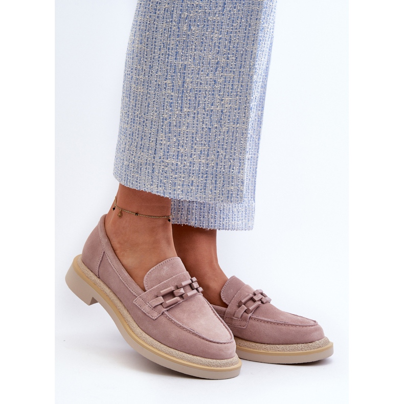 S.Barski Damen-Mokassins aus Wildleder mit flachem Absatz und Verzierung D&amp;A TW101 Dirty Pink rosa 2