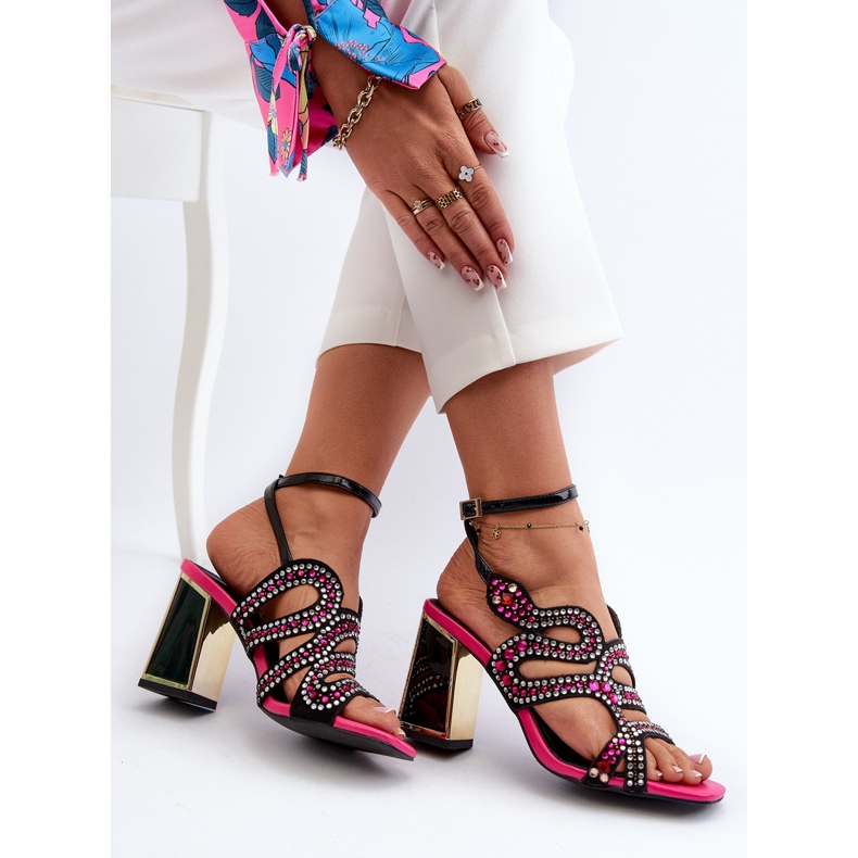 S.Barski Verzierte Damensandalen mit hohem Absatz D&amp;A CR952 Schwarz 1