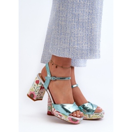 S.Barski Damen-Sandalen mit hohem Absatz und Blumenmuster D&amp;A CR980 Blau 2