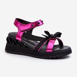 S.Barski Damensandalen mit Schleife D&amp;A CR956 Fuchsia rosa 1