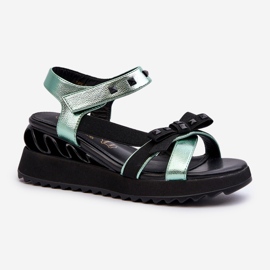 S.Barski Damensandalen mit Schleife D&amp;A CR956 Grün 1