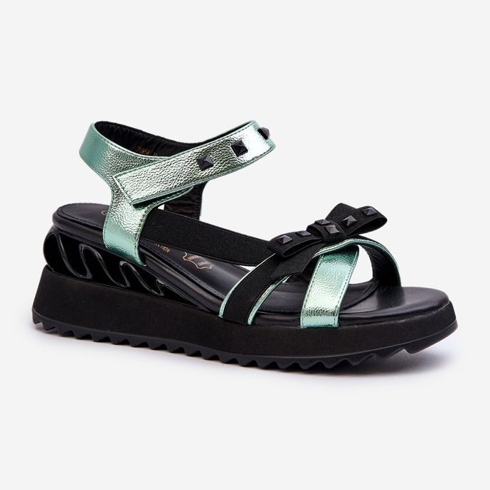 S.Barski Damensandalen mit Schleife D&amp;A CR956 Grün 1