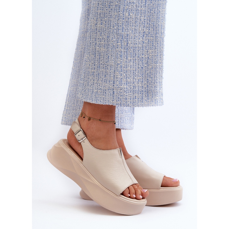 S.Barski Leder-Damensandalen auf der D&amp;A SJ2301-2-Plattform, Beige 2