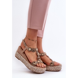 Damen-Keilsandalen mit Zopf S.Barski MY291 Beige 2