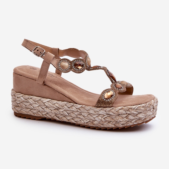 Damen-Keilsandalen mit Zopf S.Barski MY291 Beige 1