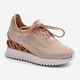 S.Barski Damen-Sneaker mit Keilabsatz, verziert mit Zirkonen D&amp;A MR38-377 Beige 1