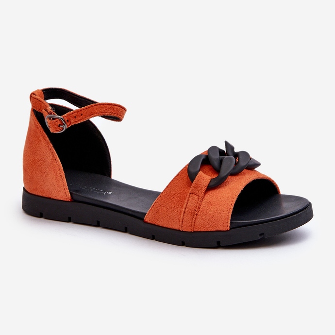Flache Damensandalen mit Kette Vinceza 17320 Orange 1